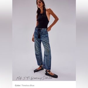 NWT Free people moxie pull on barrel jeans - color timeless blue